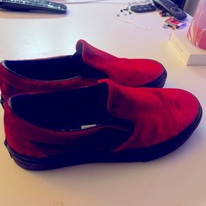 Vans women’s size 7 red velvet slip ons. Like new